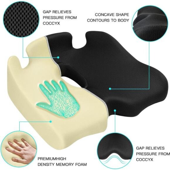 X Large Memory Seat Cushion for Office Chair Pressure Relief Sciatica & Tailbone - Picture 2 of 7